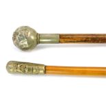 Two swagger sticks, for The Kings Own Scottish Borderers, and The Royal Irish Fusiliers. (AF) NB. Lo