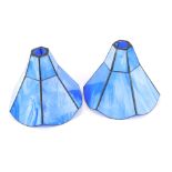 A pair of hexagonal blue marbled glass lamp shades, 17cm high.