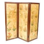 A three fold scrap screen, with panels of floral book plates, each panel 151cm high, 54cm wide, 2cm