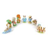 Nine Beswick Beatrix Potter figures, comprising Benjamin Bunny and Timmy Tiptoes, brown back stamp,