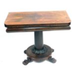 A William IV mahogany card table, with canted corners, on a moulded support, with column base, termi