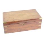 A Victorian mahogany campaign duet writing box, with brass banding and a fitted interior, with relea