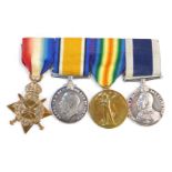A Great War 1915 medal trio plus Naval Long Service and Good Conduct, awarded to RMB 1742 Royal Mari