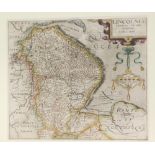 By Kip and after Saxton. Map of Lincolnshire 1607, first issued map of Lincolnshire, Latin text vers