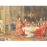 After Francois Brunery (1849-1926). Cardinals in an interior setting, print, 45cm x 59cm.