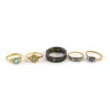 Various dress rings, costume rings, one set with white stones (centre stone lacking), various others