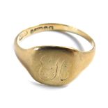 A 9ct gold signet ring, with square shield bearing the initials EH, ring size I½, 1.4g.