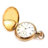 A 20thC Waltham gold plated pocket watch, with 5cm diameter Roman numeric dial, with subsidiary Arab