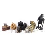 Various figures, soapstone style, etc., carved iguana, tribal figure of an elderly gentleman, 23cm h