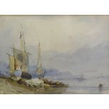 C. Cavendish (19thC). Seascape, figures in moored boats, watercolour, signed and dated 1856, handwri