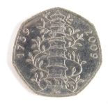 A 1759-2009 commemorative Kew Gardens commemorative fifty pence coin.