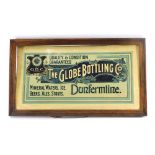 A Globe Bottling Co Dunfermline advertising card, in blue print, 24cm x 46cm.