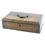 An early 19thC mahogany box, with brass swing handle and part fitted interior, with visible dovetail