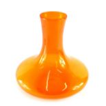 A tangerine orange studio glass vase, of oval form, unsigned, 27cm high.