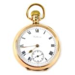 A 9ct gold cased fob watch, with a white enamel Roman numeric dial, with gold hands and seconds bord
