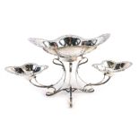 An Edward VII silver centrepiece epergne, by James Dixon and Son, centred by a removable dish flanke