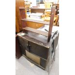 An oak three tier bookcase, and a gramophone cabinet.