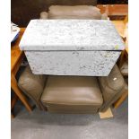 A modern Ottoman, with removable lid, in silver coloured material, and a leather electric reclining