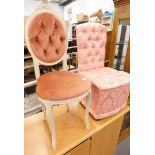 A French style painted bedroom chair with padded back and seat, and another bedroom chair. (2) The u