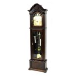 A Lincoln thirty one day oak cased longcase clock, the break arch dial with moon phase, engraved dia