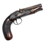 An early 19thC percussion lock pistol, marked Pilline, lacking hammer and pin, with ramrod, barrel l