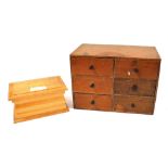 A pine tool cabinet, with six drawers, containing various screws, etc., 32cm high, 44cm wide, 26cm d