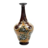 A late 19thC Royal Doulton Lambeth stoneware vase by Rosina Brown, of cylindrical tapering form with