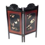 A late 19th/early 20thC Japanese ebonised small screen, with Shibayama lacquer panel of birds, flowe