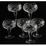 A set of six Edinburgh crystal cut glass champagne coupes.