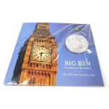 A Royal Mint 2015 United Kingdom £100 fine silver coin, depicting Big Ben, Heartbeat of the Nation.