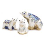 Three Royal Crown Derby porcelain polar bear paperweights, comprising Polar Bear, 11cm high, Polar B