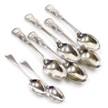 A set of five silver plated Queens pattern teaspoons, initial engraved, together with a pair of Edwa