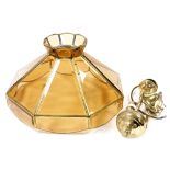 An octagonal brass and glass ceiling light, each framed section set with bevelled glass, 42cm wide.