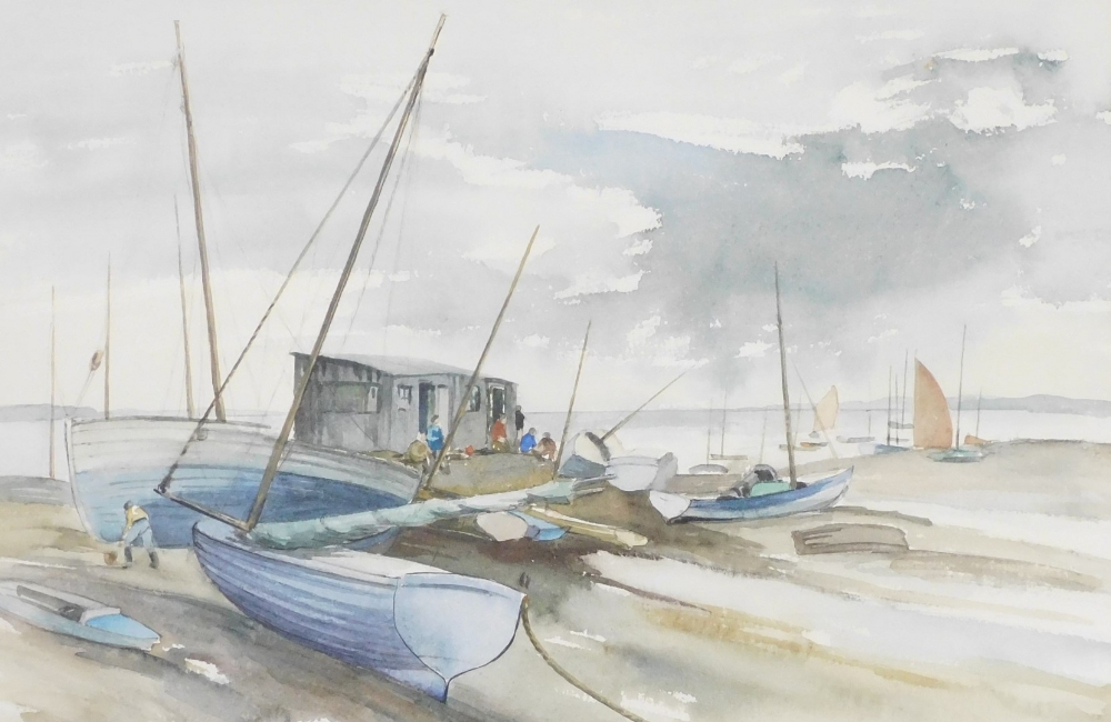 Gladys Rees Teesdale (British, 1898-1985). Blue boats, watercolour, signed, 32cm x 48cm.