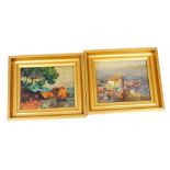 20thC School. A pair of Continental scenes each depicting a rocky shore before calm waters, oil on b