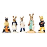 Five Royal Doulton Bunnykins figures, comprising Shopper Bunnykins, DB233, Doctor Bunnykins, DB181,