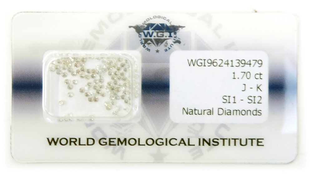 A group of certified and security sealed natural diamonds, totalling 1.70cts, colour J to K SI1 to 2