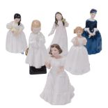 Six Royal Doulton figures, comprising Mandy, second, HN2476, Cherie, HN2341, Welcome, HN3764, Flower