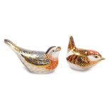 Two Royal Crown Derby porcelain bird paperweights, comprising Bluebird, red printed marks and gold s