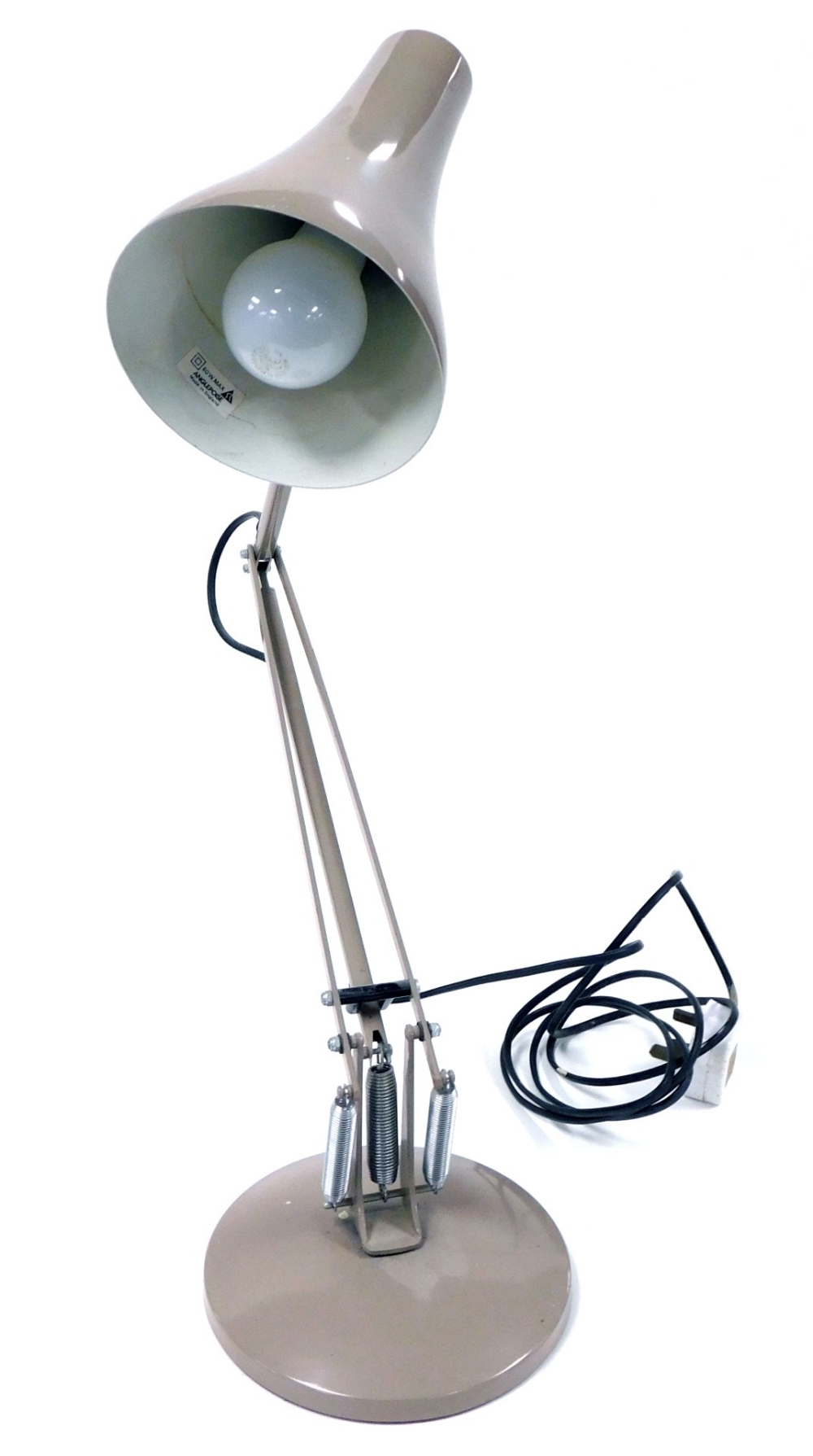 An Anglepoise mocha coloured desk lamp.