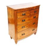A Victorian mahogany bow fronted chest, with two short over three long drawers, with mother of pearl