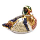 A Royal Crown Derby porcelain Carolina Duck paperweight, red printed marks and gold stopper, 8.5cm h