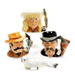 Three Royal Doulton pottery character jugs from the Wild West Collection, comprising Doc Holliday, D