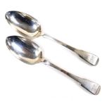 A pair of George III silver Fiddle pattern serving spoons, initial engraved, Richard Turner, London