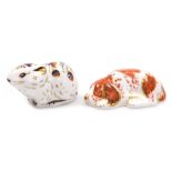 Two Royal Crown Derby porcelain Collectors Guild paperweights, seconds, comprising Puppy, red printe