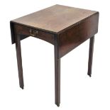 A 19thC mahogany Pembroke table, the rectangular top with a moulded edge, on plain legs and brass ca