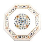 An Indian white marble and inlaid tabletop, of octagonal form, inlaid with hardstones and mother of