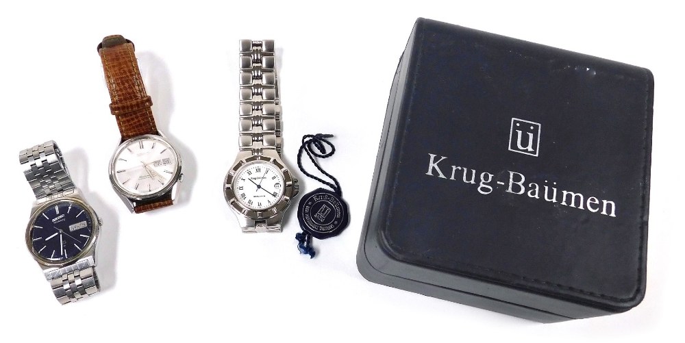 Three gentleman's dress wristwatches, comprising a Krug-Baumen Revolution stainless steel cased gent