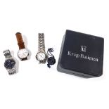 Three gentleman's dress wristwatches, comprising a Krug-Baumen Revolution stainless steel cased gent