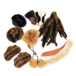 A group of fur stoles, hat, other accessories, etc. (a quantity)